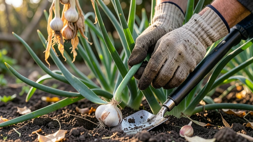 When to Pick Garlic from Garden: Leaf Dying & Clove Firmness Test